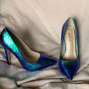 Blue High heels mermaid scale textured